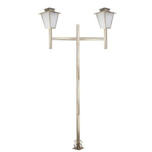Poste de Jardim Colonial Quadrado Duplo 2,0m P3/2 em Aço Ouro Velho