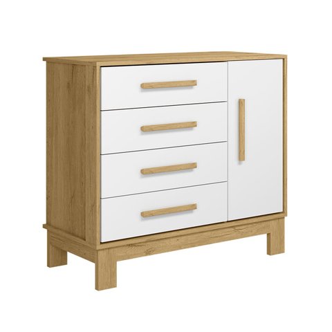 Cômoda Sapateira 4 Gavetas 1 Porta Q Charm Slim -Freijo-Branco-Acetinado - ÉdeCasaMóveis                                                       