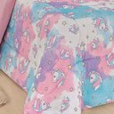 Ver imagem 5 de Kit Edredom Fantasy Unicórnio C/ Jogo Lençol 03 Peças Solteiro Tecido Malha 100% Algodão - Rosa
