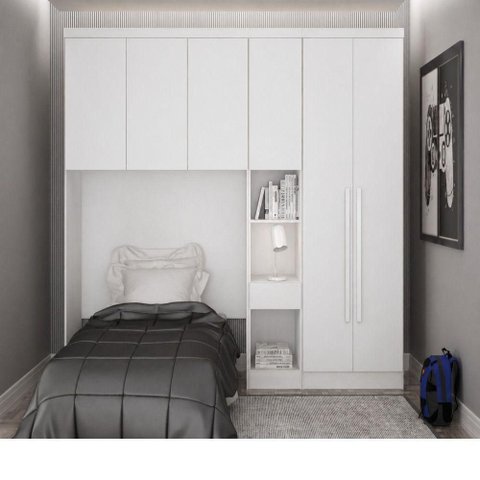 Guarda Roupa Modulado Solteiro Safira 018 6 Portas de Bater 3 Gavetas MDF Branco