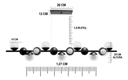 Lustre Pendente de Teto Modelo Jabuticaba 13 Globos Vidros - Bivolt - Preto/transp - 3