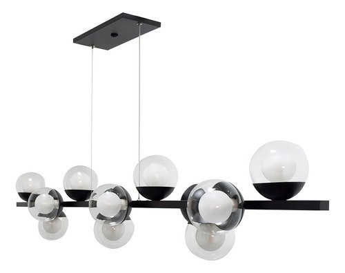 Lustre Pendente de Teto Modelo Jabuticaba 13 Globos Vidros - Bivolt - Preto/transp - 5