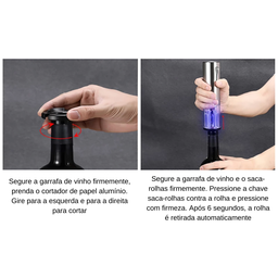Abridor de Vinho Elétrico Aço Inox Saca Rolhas Portátil Recarregável - 9