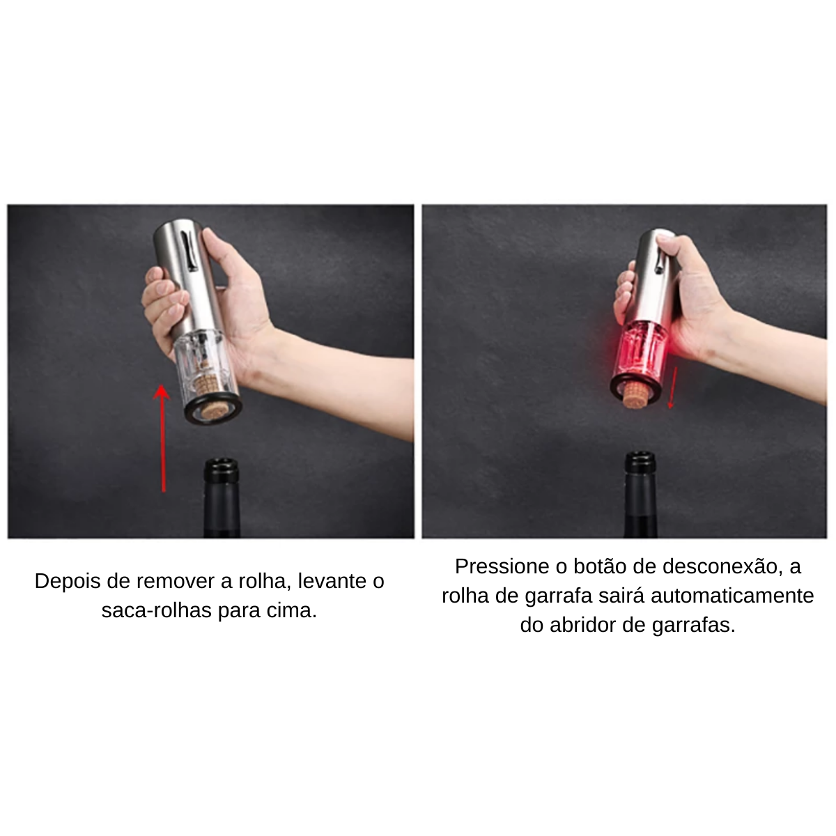 Abridor de Vinho Elétrico Aço Inox Saca Rolhas Portátil Recarregável - 10