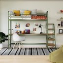 Ver imagem 1 de Cama Alta com Escrivaninha Multifuncional em Aço Carbono Tubular Teko Casatema MadeiraOriginals Verde/Álamo