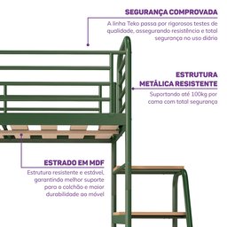 Cama Alta com Escrivaninha Multifuncional em Ferro Aço Carbono Tubular Teko Casatema - 4