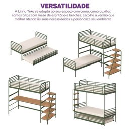 Cama Alta com Escrivaninha Multifuncional em Ferro Aço Carbono Tubular Teko Casatema - 9