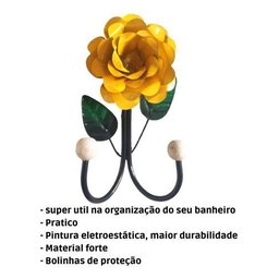 Cabide 2 Ganchos Rosas de Ferro - Suporte Duplo:amarelo - 4