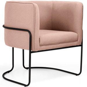 Poltrona de Sala Betina Base Aço Preto Algodão Ecológico Salmão - CasaePoltrona