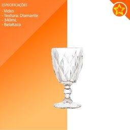 Jogo de Taça de Vidro Diamond 340ml Belakaza:transparente - 3