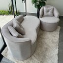 Ver imagem 4 de Kit de 01 Sofá Orgânico Curvo Feijão + 01 Poltrona Confortável Sala Estúdio Amore Bouclê Bege - Mont