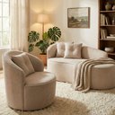 Ver imagem 1 de Kit de 01 Sofá Orgânico Curvo Feijão + 01 Poltrona Confortável Sala Estúdio Amore Bouclê Bege - Mont