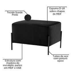 Puff Decorativo Status Base Preto Fosco Suede Preto - 2