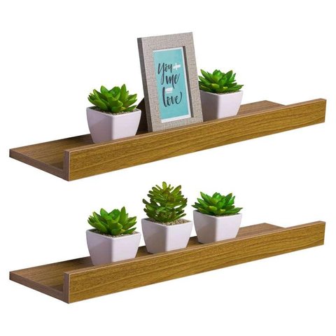 Kit 2 Prateleiras Porta Quadros 100 X 15cm Freijó Suporte Invisível