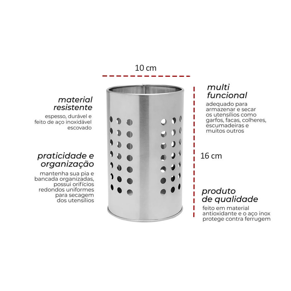 Porta Talheres Utensilios Suporte Aço Inox 1un - 2