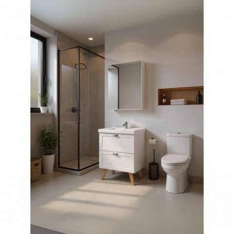 Gabinete para Banheiro Milano 3 Gavetas 1 Prateleira MDF 60cm Branco com Cuba e Armário On Móveis