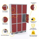 Ver imagem 3 de ROUPEIRO DE AÇO 3M 09 PORTAS FECHADURA PANDIN - CINZA/VERMELHO GRF 503/9 DI