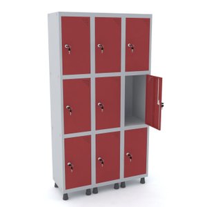 ROUPEIRO DE AÇO 3M 09 PORTAS FECHADURA PANDIN - CINZA/VERMELHO GRF 503/9 DI