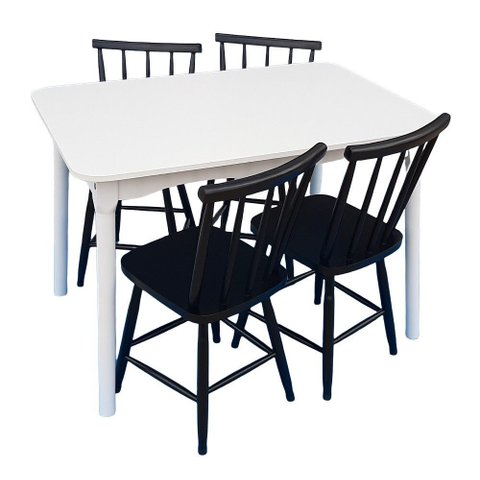 Jogo de Jantar Colonial Brisa Mesa 110x80 Cm Branca + 04 Cadeiras Preta Rustico
