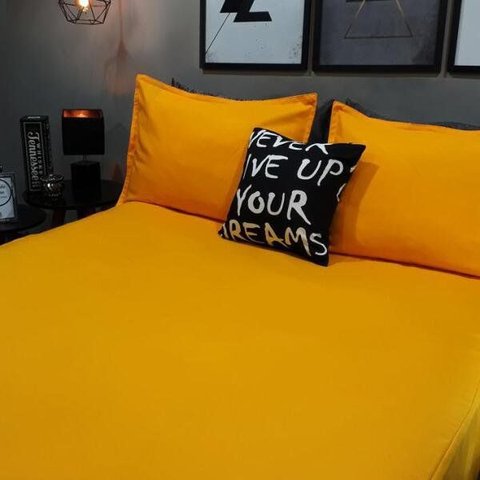 Lençol com Elástico Casal Queen 4 Un Amarelo com Almofada