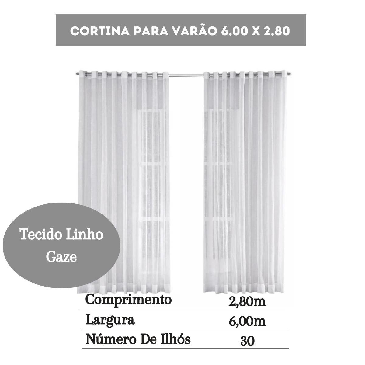 Cortina 6 Metros para Varão Gaze Texturizado Branco 6x2,80 - 2