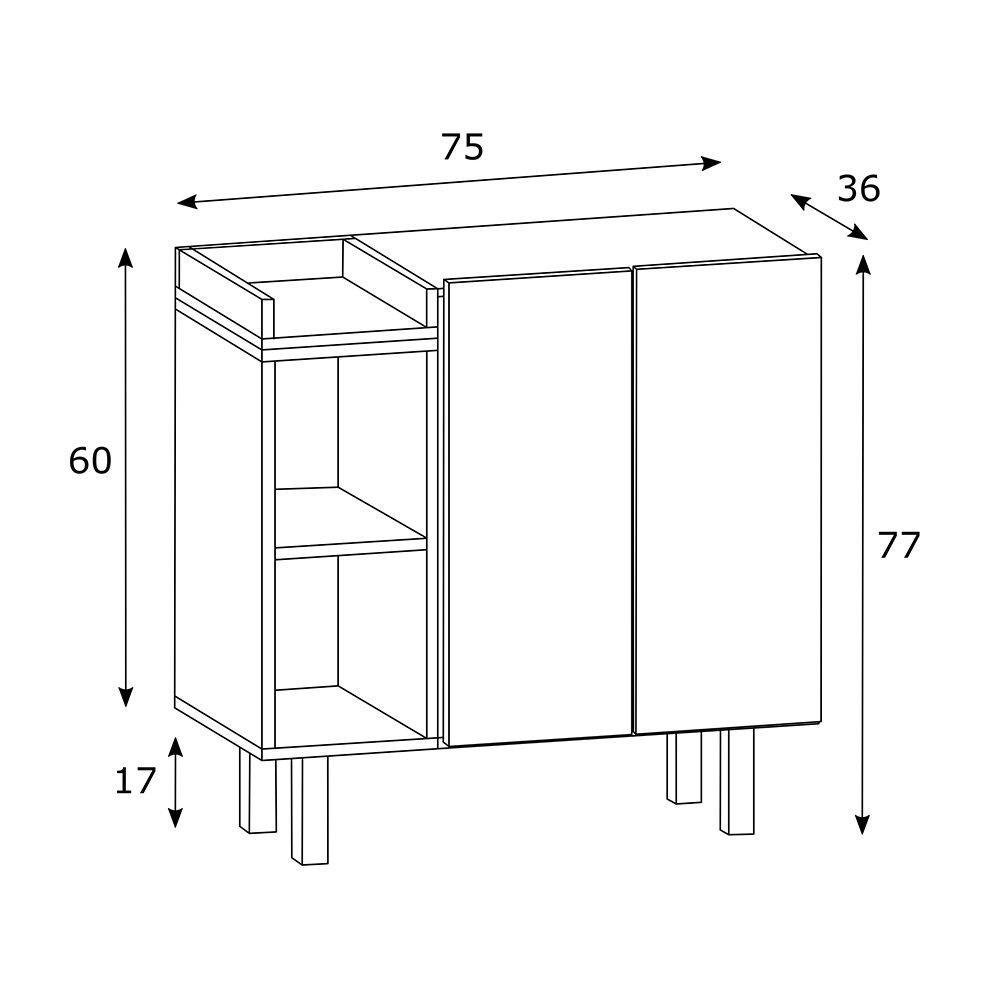 Gabinete Para Banheiro 75cm Sem Cuba Estilare Móveis Gab1015 Branco - 4