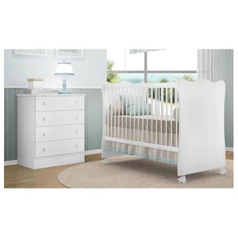 Quarto Infantil Berço E Cômoda Bebê Certificado Inmetro - Branco