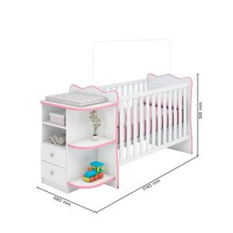 Quarto De Bebê Completo Doce Sonho Qmovi 2 Peças Berço Com Cantoneira E Roupeiro Branco Rosa - 2