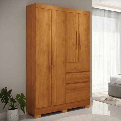 Guarda Roupa Casal Brunela 5 Portas 2 Gavetas com Cabideiro e Prateleira Yescasa Marrom/Nature