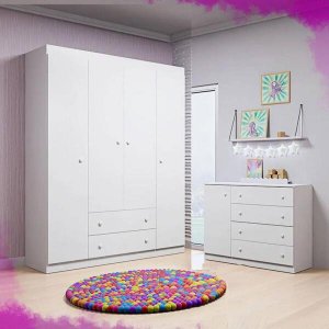 Quarto de Bebê com Cômoda e Guarda Roupa Ana