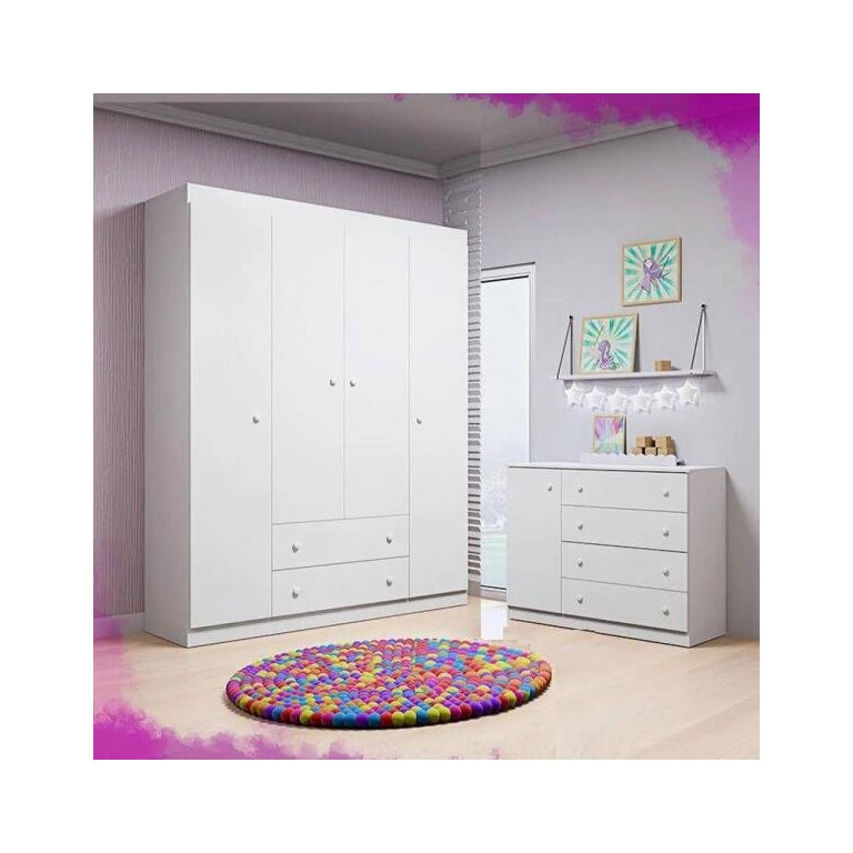 Quarto de Bebê com Cômoda e Guarda Roupa Ana