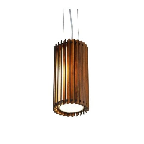 Lustre Pendente Ripado 16cm 1xE27 em Madeira Imbuia
