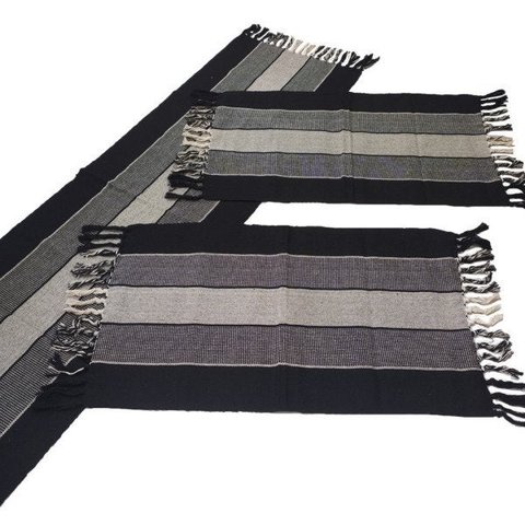 Kit Jogo de Tapetes para Cozinha Tipo Passadeira 3 Peças: Preto com Bege