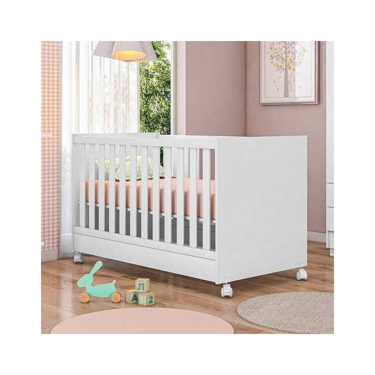 Berço Mini Cama Americano Doce Sonho com Rodízios Branco - Qmovi