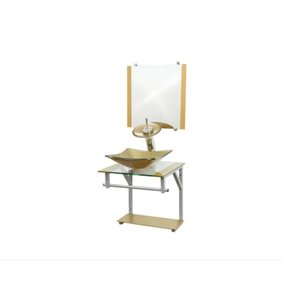 Gabinete Dourado de Vidro para Banheiro 40cm Cc33cm