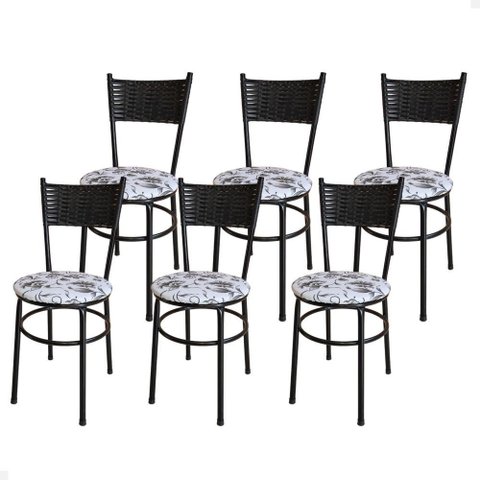 Conjunto 6 Cadeiras Pretas para Cozinha Viena Cor:floral Branco