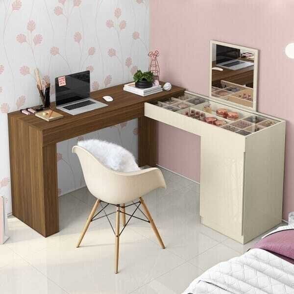 Escrivaninha de Canto Penteadeira Star Freijó/Off White - Mobler