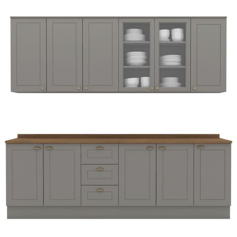 Cozinha Modulada 9 Pecas 240cm Ce856 Americana Cinza Nature Henn
