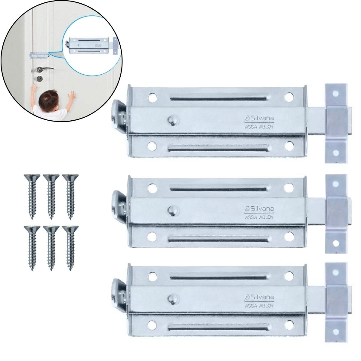 Ferrolho Trinco Tarjeta Fecho Chato para Porta Janela Portão 5,5cm Zincado | Silvana | Kit 03 Un - 1