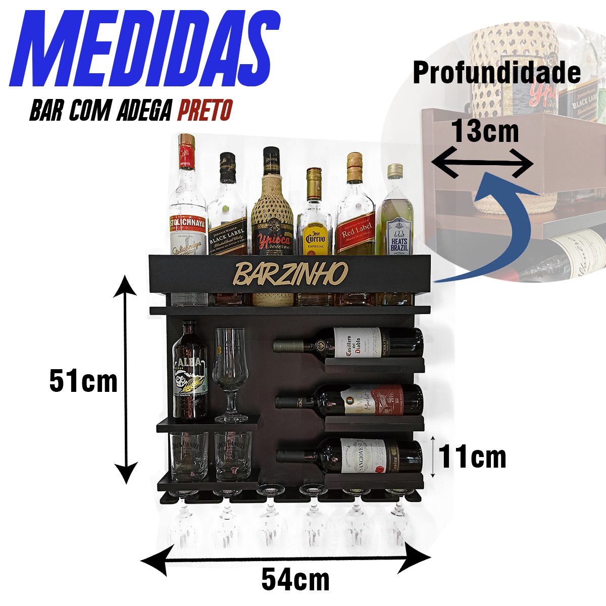Barzinho Adega Parede - Bar Doce Bar - 54 x 51 Preto - 4