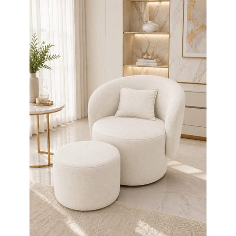 Poltrona Orgânica + Puf Closet Boucle Off White com Almofada