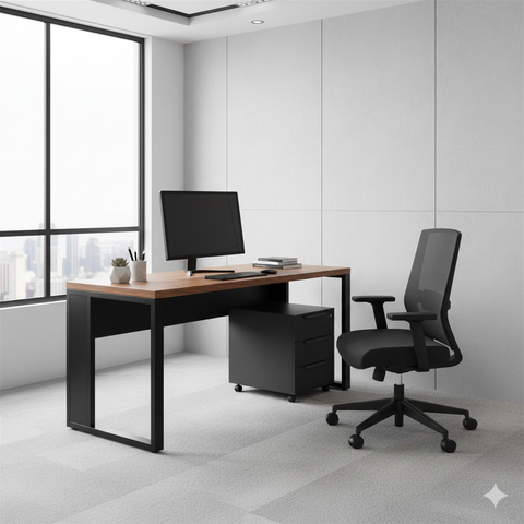 Mesa Reta 40mm Pé Quadro Savoia Tamanho 120x60 Cor Nogal/preto