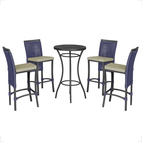Mesa Bistrô e 4 Banquetas Roma Preta Corda Náutica Estofado 7 Trama Original