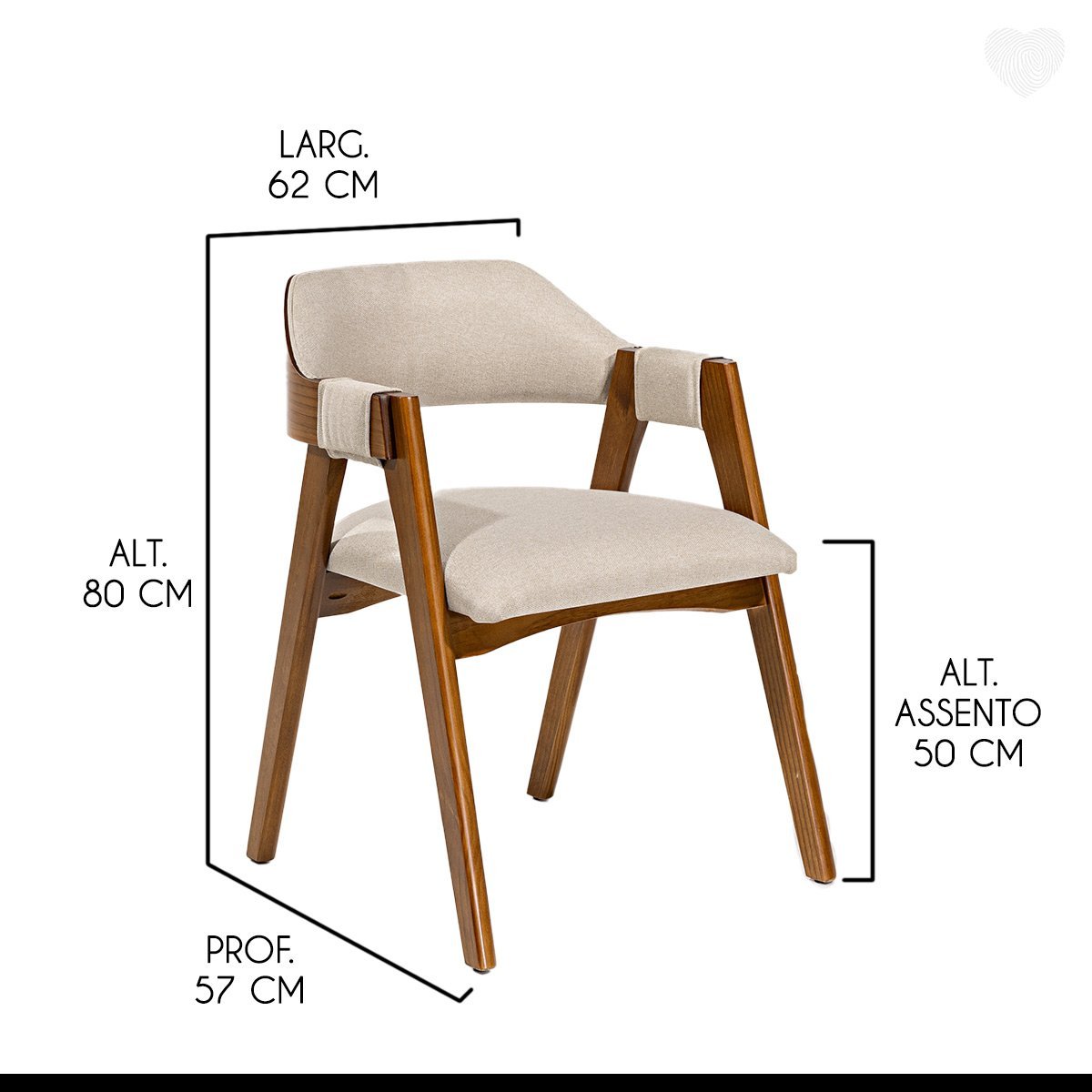 Kit 6 Cadeiras para Mesa de Jantar Lua com Estofado Linho Bege L59 Rmi - 4