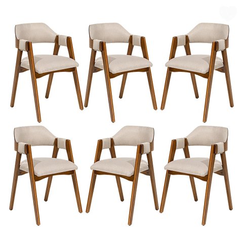 Kit 6 Cadeiras para Mesa de Jantar Lua com Estofado Linho Bege L59 Rmi