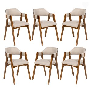 Kit 6 Cadeiras para Mesa de Jantar Lua com Estofado Linho Bege L59 Rmi