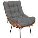 Ver imagem 1 de Poltrona Decorativa Costela Sala Quarto Recepção Escritório Esqueleto Base Fixa Linho Chumbo