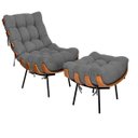 Ver imagem 1 de Poltrona com Puff Sala Quarto Recepção Escritório  Costela Esqueleto Base Fixa Linho Chumbo