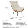 Poltrona com Puff Sala Quarto Recepção Escritório  Costela Esqueleto Base Fixa Linho Bege - 2