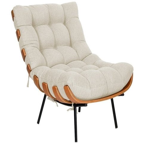 Poltrona Decorativa Sala Quarto Recepção Escritório Costela Esqueleto Base Fixa Linho Bege